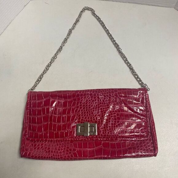 WHITE HOUSE BLACK MARKET‎ Croc Style Women’s Shoulder Bag Turn Lock Evening Bag - Picture 4 of 9